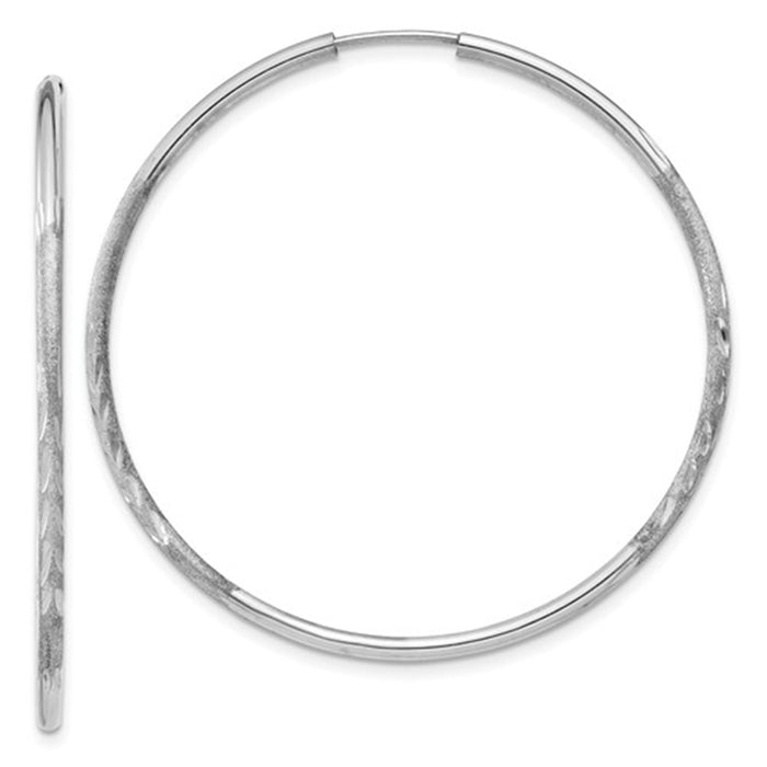 14k White Gold Endless Diamond Cut Hoop Earrings (1.5mm), All Sizes - LooptyHoops