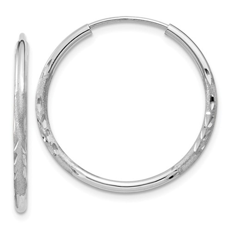 14k White Gold Endless Diamond Cut Hoop Earrings (1.5mm), All Sizes - LooptyHoops