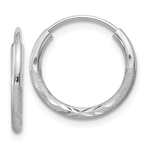 14k White Gold Endless Diamond Cut Hoop Earrings (1.5mm), All Sizes - LooptyHoops