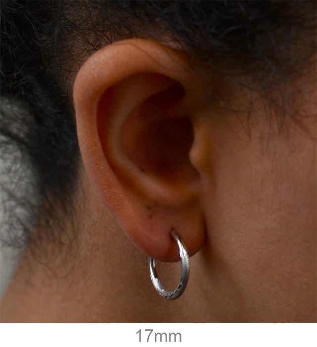14k White Gold Diamond Cut Endless Hoop Earrings (2mm), All Sizes - LooptyHoops