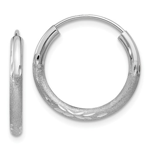 14k White Gold Diamond Cut Endless Hoop Earrings (2mm), All Sizes - LooptyHoops