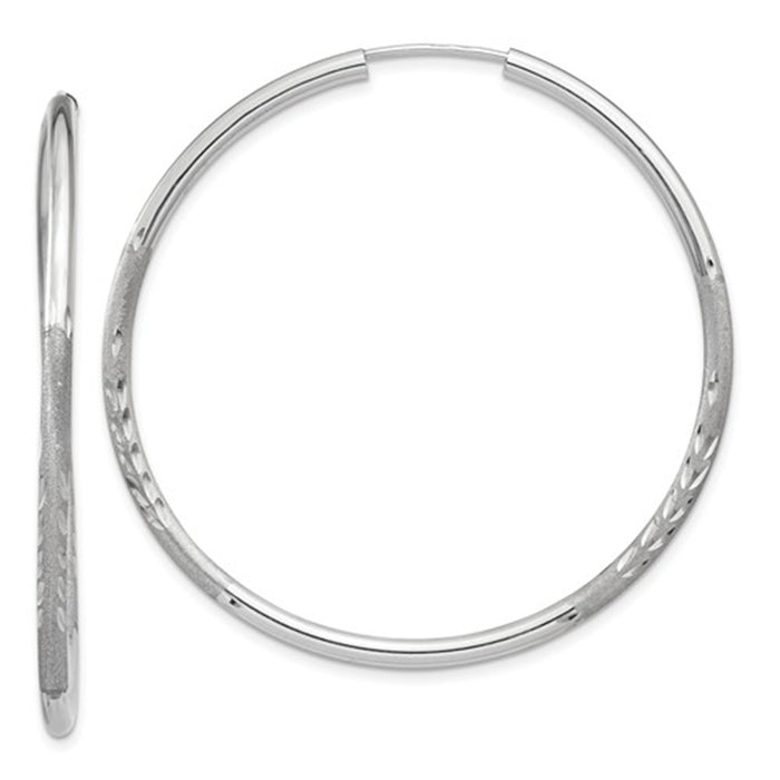 14k White Gold Diamond Cut Endless Hoop Earrings (2mm), All Sizes - LooptyHoops