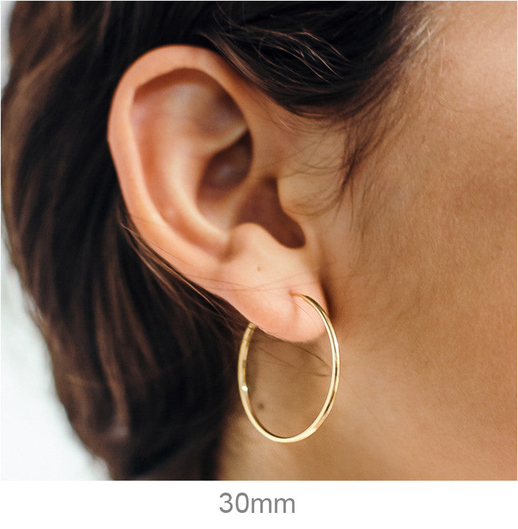 14k Yellow Gold Endless Hoop Earrings (1.25mm), All Sizes - LooptyHoops