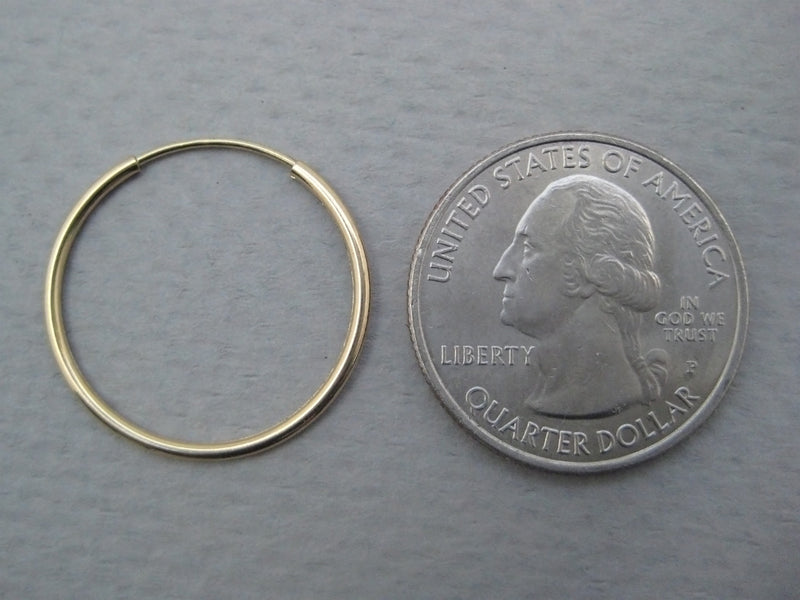 14k Yellow Gold Endless Hoop Earrings (1.25mm), All Sizes - LooptyHoops