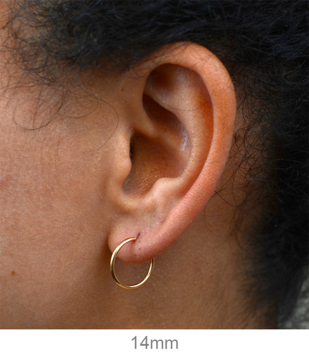 Single 14k Yellow Gold Endless Hoop Earring (1.25mm), 14mm - LooptyHoops