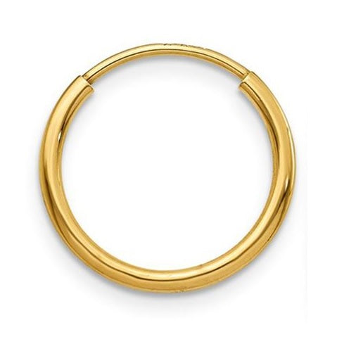 Single 14k Yellow Gold Endless Hoop Earring (1.25mm), 14mm - LooptyHoops