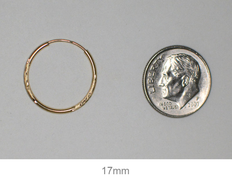 14K Yellow Gold Continuous Endless Diamond Cut Hoop Earrings, (1.25mm Tube) All Sizes - LooptyHoops