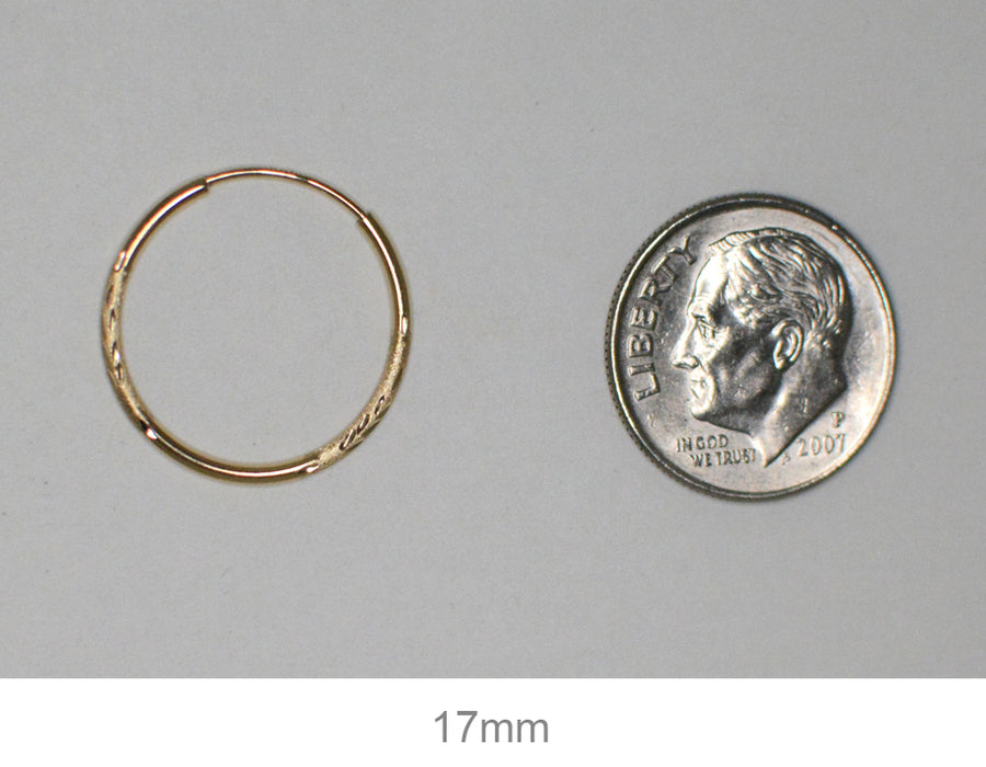 14K Yellow Gold Continuous Endless Diamond Cut Hoop Earrings, 17mm (1.25mm Tube) - LooptyHoops