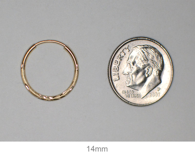 14K Yellow Gold Continuous Endless Diamond Cut Hoop Earrings, (1.25mm Tube) All Sizes - LooptyHoops