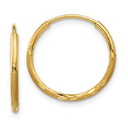 14K Yellow Gold Continuous Endless Diamond Cut Hoop Earrings, (1.25mm Tube) All Sizes - LooptyHoops