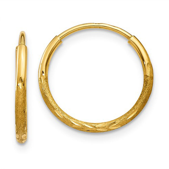 14K Yellow Gold Continuous Endless Diamond Cut Hoop Earrings, 17mm (1.25mm Tube) - LooptyHoops