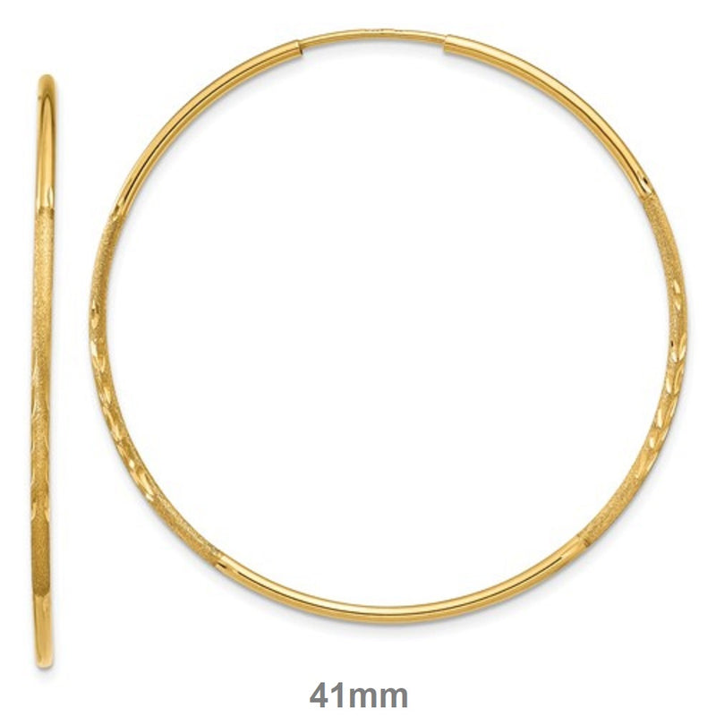 14K Yellow Gold Continuous Endless Diamond Cut Hoop Earrings, (1.25mm Tube) All Sizes - LooptyHoops