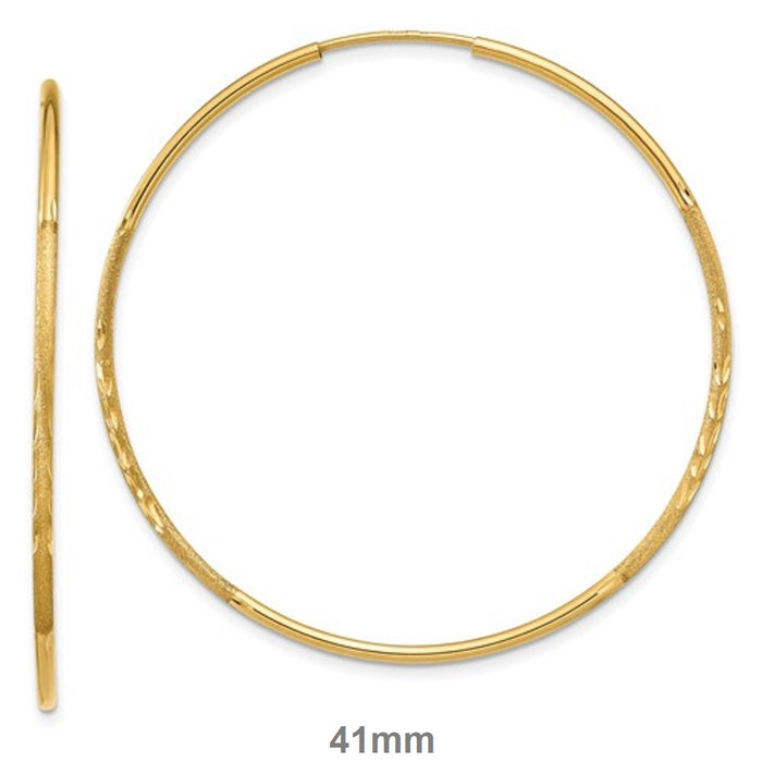 14K Yellow Gold Continuous Endless Diamond Cut Hoop Earrings, (1.25mm Tube) All Sizes - LooptyHoops