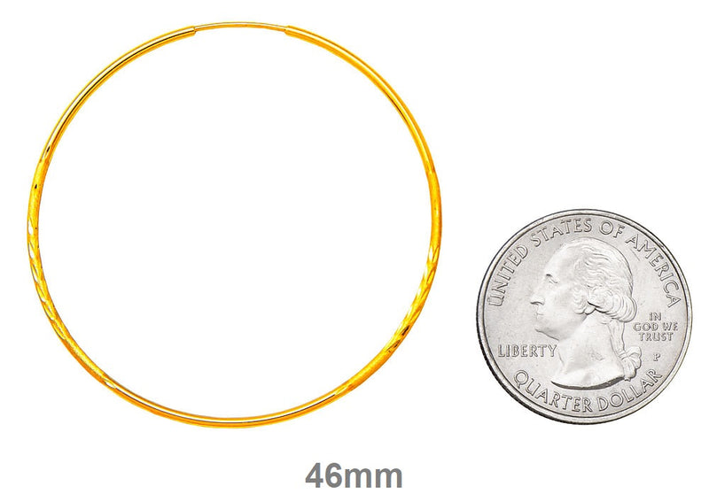 14K Yellow Gold Continuous Endless Diamond Cut Hoop Earrings, (1.25mm Tube) All Sizes - LooptyHoops