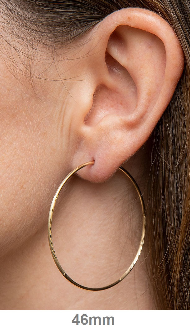 14K Yellow Gold Continuous Endless Diamond Cut Hoop Earrings, (1.25mm Tube) All Sizes - LooptyHoops