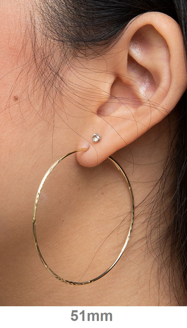 14K Yellow Gold Continuous Endless Diamond Cut Hoop Earrings, (1.25mm Tube) All Sizes - LooptyHoops