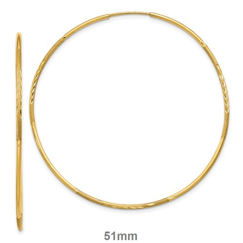14K Yellow Gold Continuous Endless Diamond Cut Hoop Earrings, (1.25mm Tube) All Sizes - LooptyHoops