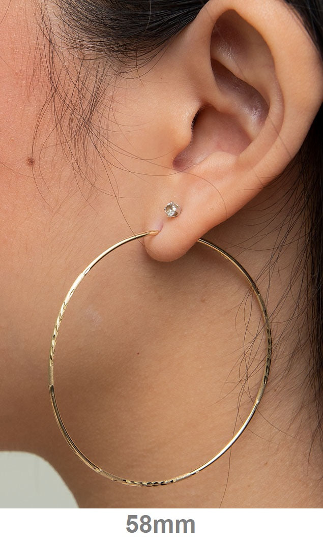 14K Yellow Gold Continuous Endless Diamond Cut Hoop Earrings, (1.25mm Tube) All Sizes - LooptyHoops