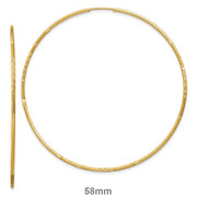 14K Yellow Gold Continuous Endless Diamond Cut Hoop Earrings, (1.25mm Tube) All Sizes - LooptyHoops