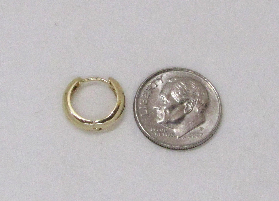 Small 14k Yellow Gold Wide Hinged Huggie Hoop Earrings, 0.5 In (12mm) or 0.6 In (15mm) (3mm Tube) - LooptyHoops