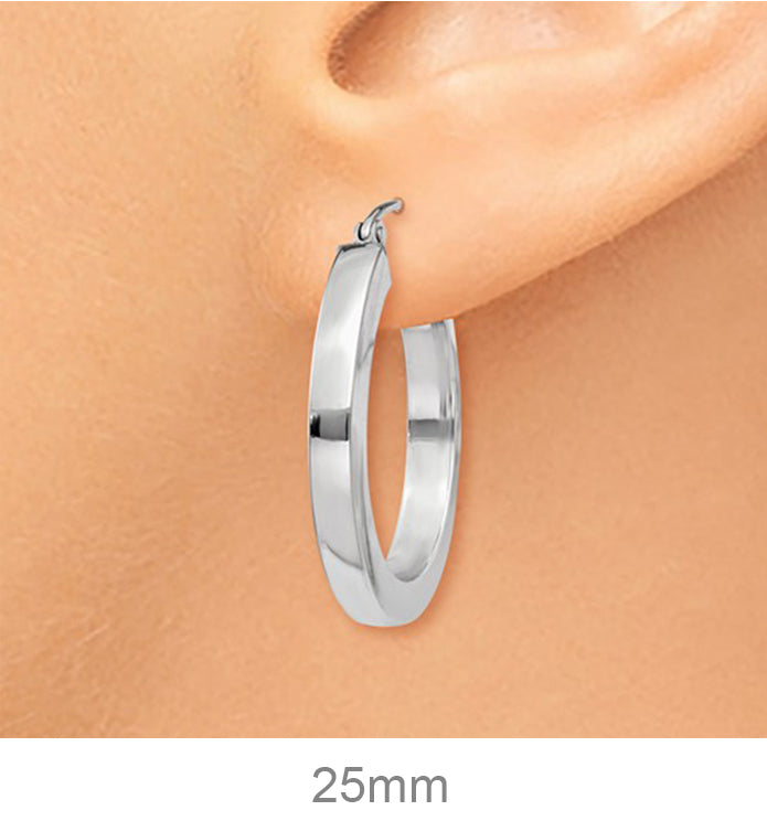 14k White Gold Square Tube Hoop Earrings (3mm), All Sizes - LooptyHoops