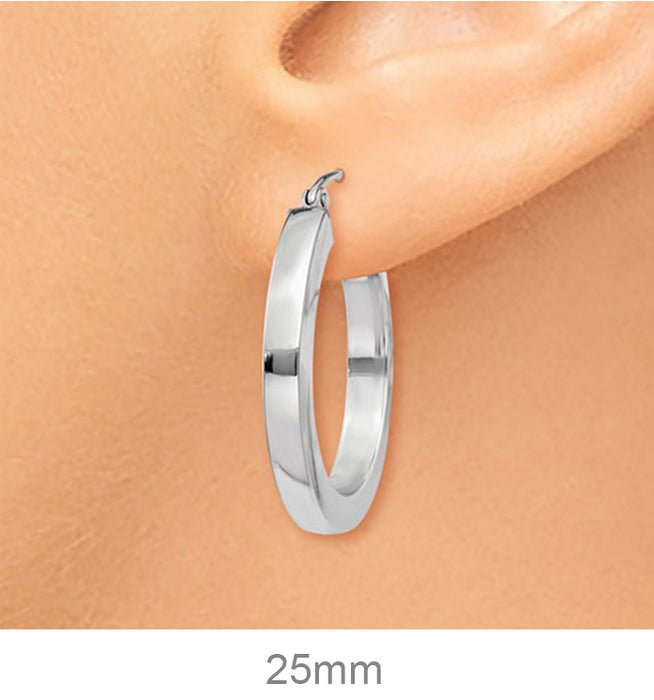 14k White Gold Square Tube Hoop Earrings (3mm), All Sizes - LooptyHoops