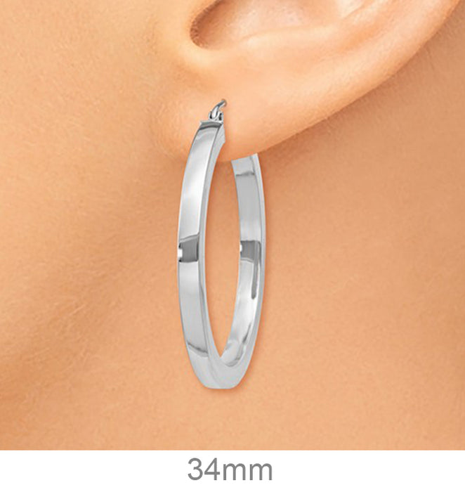 14k White Gold Square Tube Hoop Earrings (3mm), All Sizes - LooptyHoops