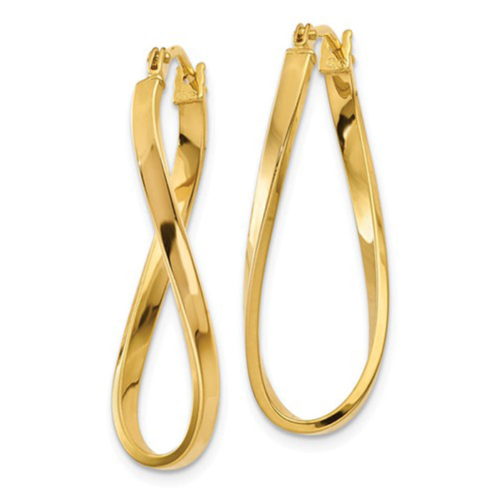 14K Yellow Gold Graduated Puffy Oval Twist Back to Back Hoop Earring With  Hinged Closure 