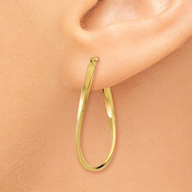 14k Yellow Gold Elegant Twisted Oval Hoop Earrings - LooptyHoops