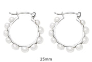 Sterling Silver Freshwater Pearl Click-Down Hoop Earrings, All Sizes - LooptyHoops