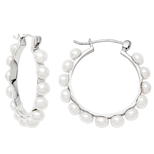 Sterling Silver Freshwater Pearl Click-Down Hoop Earrings, All Sizes - LooptyHoops