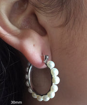 Sterling Silver Freshwater Pearl Click-Down Hoop Earrings, All Sizes - LooptyHoops