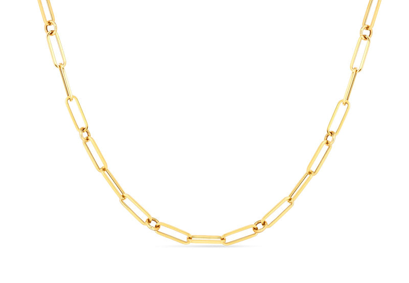 14k Yellow Gold 3mm x 8mm Paperclip Open Link Necklace, 18 inches - LooptyHoops