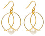 Handmade Yellow Gold-Filled Unique Faux Pearl Broken-Circle Wire Hoop Earrings w/Hook Clasp, 39mm - LooptyHoops