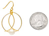 Handmade Yellow Gold-Filled Unique Faux Pearl Broken-Circle Wire Hoop Earrings w/Hook Clasp, 39mm - LooptyHoops
