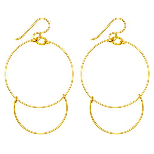 Handmade Yellow Gold-Filled Faux Pearl Dangling Hoop-and-a-Half Hoop Earrings w/Hook Clasp, 46mm