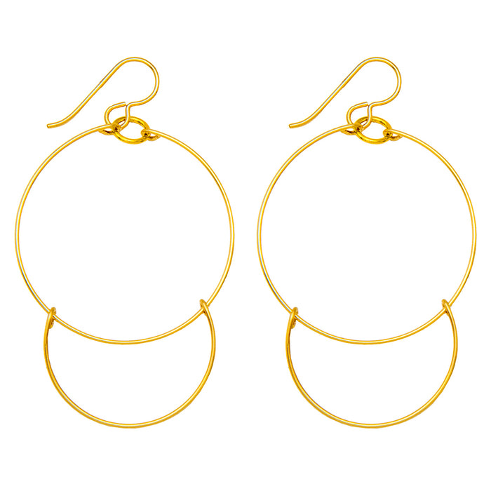 Handmade Yellow Gold-Filled Dangling Hoop-and-a-Half Hoop Earrings w/Hook Clasp, 47mm - LooptyHoops