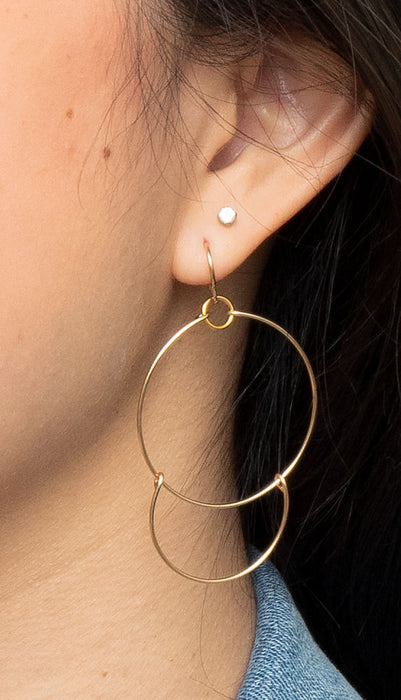 Handmade Yellow Gold-Filled Dangling Hoop-and-a-Half Hoop Earrings w/Hook Clasp, 47mm