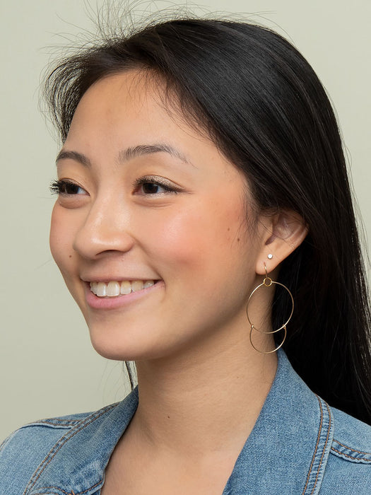 Handmade Yellow Gold-Filled Dangling Hoop-and-a-Half Hoop Earrings w/Hook Clasp, 47mm - LooptyHoops