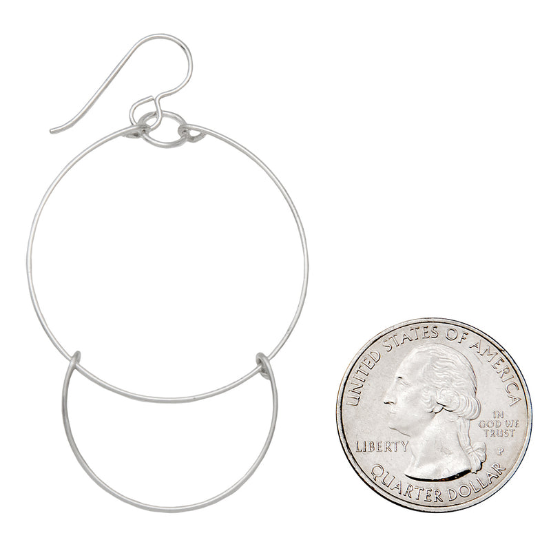 Handmade Sterling Silver Dangling Hoop-and-a-Half Hoop Earrings w/Hook Clasp, 47mm - LooptyHoops