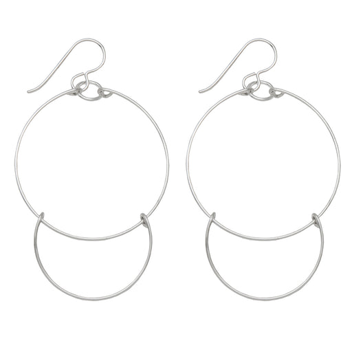 Handmade Sterling Silver Dangling Hoop-and-a-Half Hoop Earrings w/Hook Clasp, 47mm - LooptyHoops