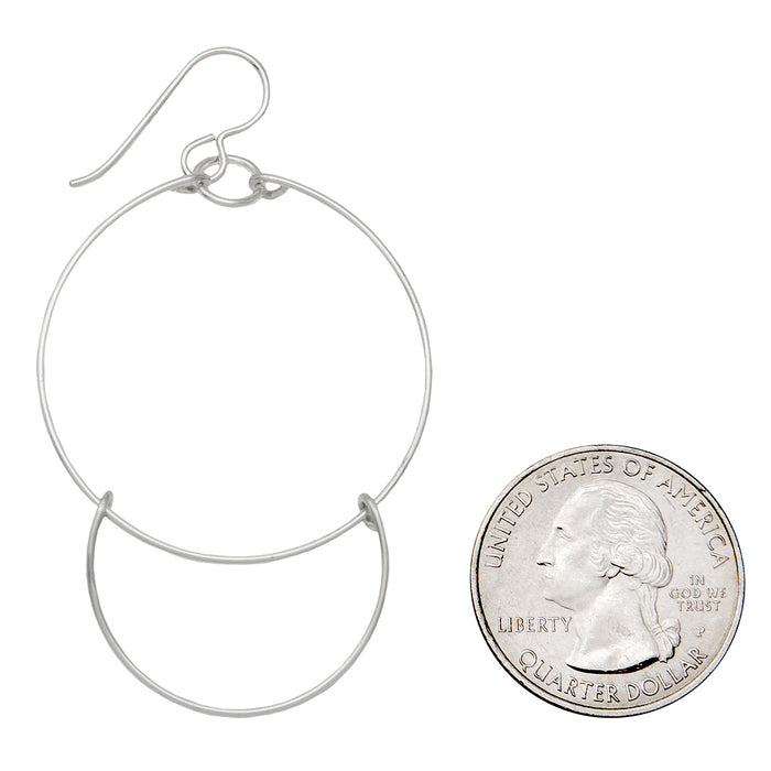 Handmade Sterling Silver Dangling Hoop-and-a-Half Hoop Earrings w/Hook Clasp, 47mm - LooptyHoops