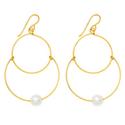 Handmade Yellow Gold-Filled Faux Pearl Dangling Hoop-and-a-Half Hoop Earrings w/Hook Clasp, 46mm - LooptyHoops