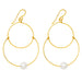 Handmade Yellow Gold-Filled Faux Pearl Dangling Hoop-and-a-Half Hoop Earrings w/Hook Clasp, 46mm - LooptyHoops