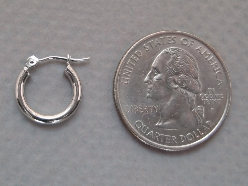 14k White Gold Click Down Hoop Earrings (2mm), All Sizes - LooptyHoops