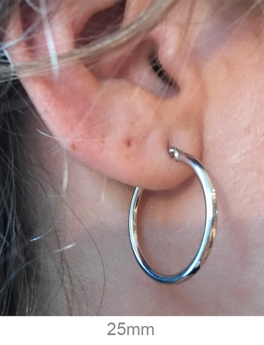 14k White Gold Click Down Hoop Earrings (2mm), All Sizes - LooptyHoops