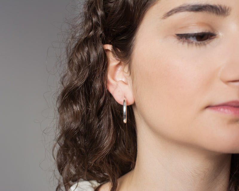 Sterling Silver Simple Tube Hoop Earring (3mm Tube), 26.5mm - LooptyHoops