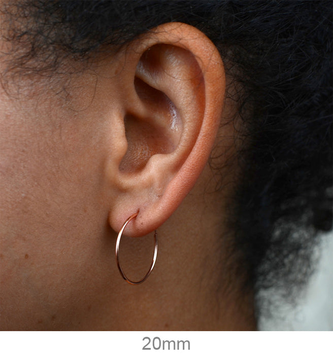 Single 14k Rose Gold Endless Hoop Earring (1mm) (20mm) - LooptyHoops