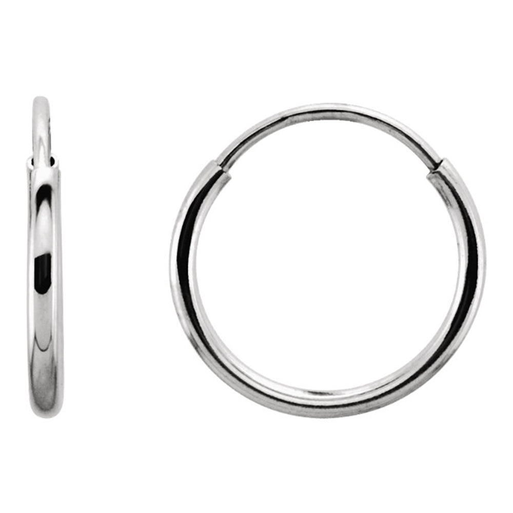 14k White Gold Thin Endless Hoop Earrings 1mm All Sizes