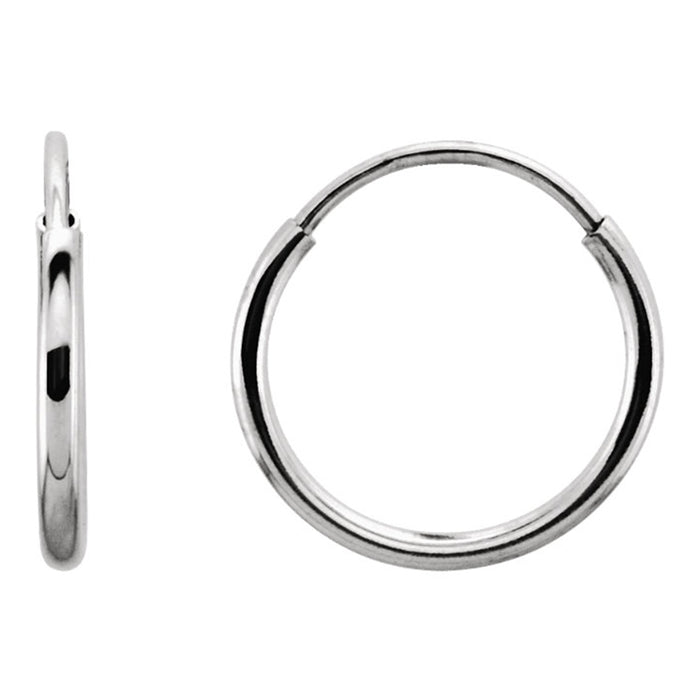 14k White Gold Thin Endless Hoop Earrings, (1mm) All Sizes - LooptyHoops